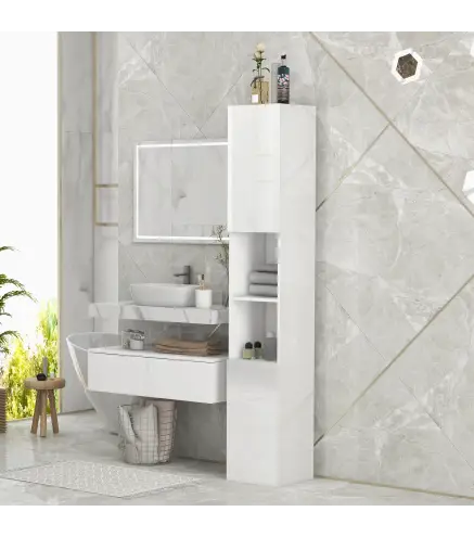Armario de Baño Alto y Estrecho con Puertas y Estantes Ajustables 30x30x81,5 cm Blanco Brillo