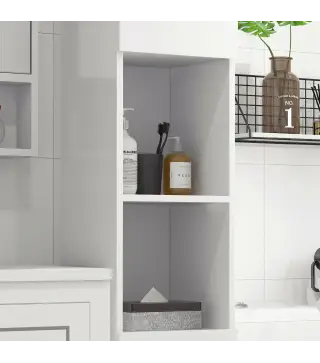 Armario de Baño Alto y Estrecho con Puertas y Estantes Ajustables 30x30x81,5 cm Blanco Brillo