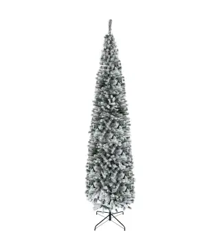 Árbol de Navidad Estrecho 270 cm Árbol Navideño Nevado con 1014 Ramas y Soporte de Metal para Salón Verde y Blanco