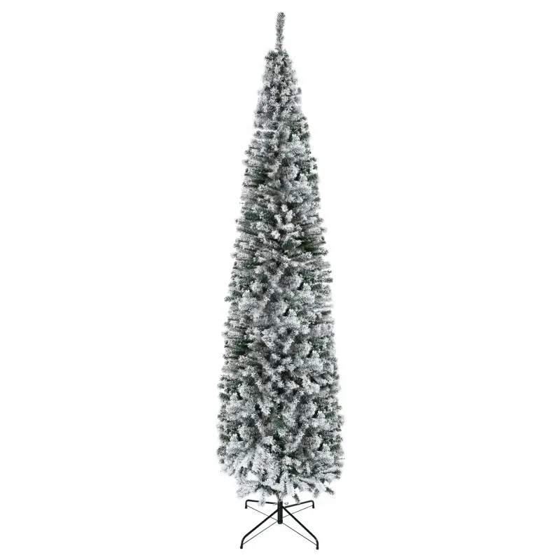 Árbol de Navidad Estrecho 270 cm Árbol Navideño Nevado con 1014 Ramas y Soporte de Metal para Salón Verde y Blanco Árbol de Navidad Estrecho 270 cm Árbol Navideño Nevado con 1014 Ramas y Soporte de Metal para Salón Verde y Blanco