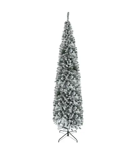 Árbol de Navidad Estrecho 270 cm Árbol Navideño Nevado con 1014 Ramas y Soporte de Metal para Salón Verde y Blanco