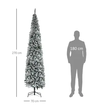 Árbol de Navidad Estrecho 270 cm Árbol Navideño Nevado con 1014 Ramas y Soporte de Metal para Salón Verde y Blanco