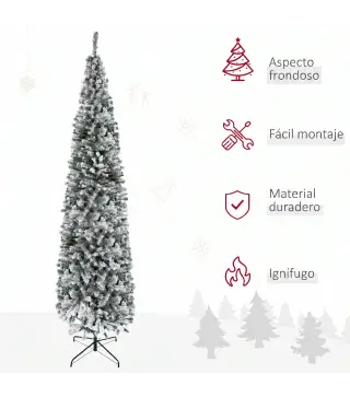 Árbol de Navidad Estrecho 270 cm Árbol Navideño Nevado con 1014 Ramas y Soporte de Metal para Salón Verde y Blanco