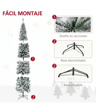 Árbol de Navidad Estrecho 270 cm Árbol Navideño Nevado con 1014 Ramas y Soporte de Metal para Salón Verde y Blanco