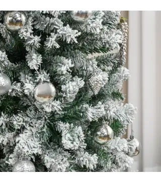 Árbol de Navidad Estrecho 270 cm Árbol Navideño Nevado con 1014 Ramas y Soporte de Metal para Salón Verde y Blanco