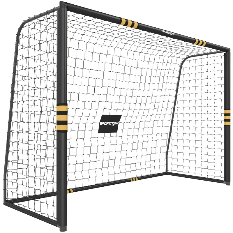 Portería de Fútbol para Jardín 300x120x200 cm con Red Estructura Metálica y Acolchada EPE Negro y Amarillo Portería de Fútbol para Jardín 300x120x200 cm con Red Estructura Metálica y Acolchada EPE Negro y Amarillo