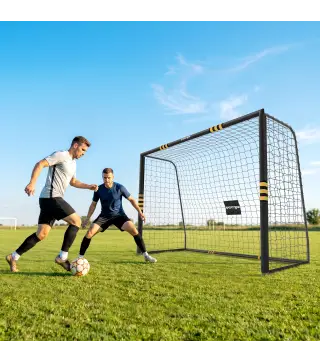 Portería de Fútbol para Jardín 300x120x200 cm con Red Estructura Metálica y Acolchada EPE Negro y Amarillo