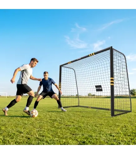 Portería de Fútbol para Jardín 300x120x200 cm con Red Estructura Metálica y Acolchada EPE Negro y Amarillo