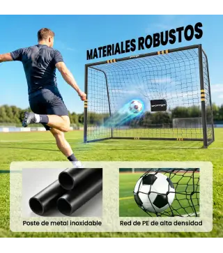 Portería de Fútbol para Jardín 300x120x200 cm con Red Estructura Metálica y Acolchada EPE Negro y Amarillo