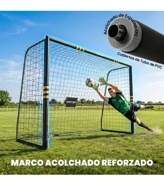 Portería de Fútbol para Jardín 300x120x200 cm con Red Estructura Metálica y Acolchada EPE Negro y Amarillo