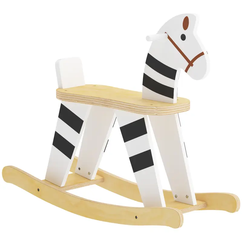 Caballito Balancín para Bebés Caballo Balancín con Base de Madera y Respaldo para Niños de 1,5 a 3 Años Negro y Blanco