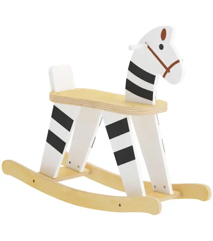 Caballito Balancín para Bebés Caballo Balancín con Base de Madera y Respaldo para Niños de 1,5 a 3 Años Negro y Blanco