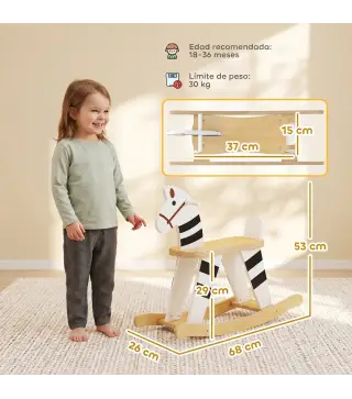 Caballito Balancín para Bebés Caballo Balancín con Base de Madera y Respaldo para Niños de 1,5 a 3 Años Negro y Blanco