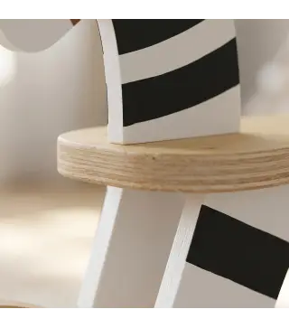 Caballito Balancín para Bebés Caballo Balancín con Base de Madera y Respaldo para Niños de 1,5 a 3 Años Negro y Blanco