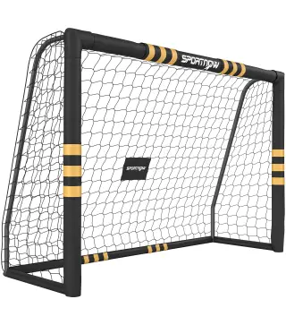 Portería de Fútbol para Jardín 240x85x160 cm con Red Estructura Metálica Acolchada EPE y Piquetas Negro y Amarillo