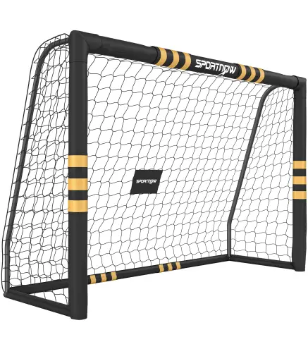 Portería de Fútbol para Jardín 240x85x160 cm con Red Estructura Metálica Acolchada EPE y Piquetas Negro y Amarillo