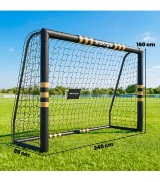 Portería de Fútbol para Jardín 240x85x160 cm con Red Estructura Metálica Acolchada EPE y Piquetas Negro y Amarillo