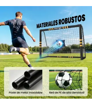 Portería de Fútbol para Jardín 240x85x160 cm con Red Estructura Metálica Acolchada EPE y Piquetas Negro y Amarillo