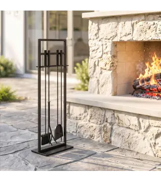 Juego de Utensilios para Chimenea de 5 Piezas de Metal con Cepillo Pala Atizador Pinzas y Soporte Negro