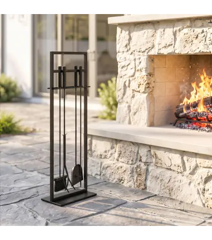 Juego de Utensilios para Chimenea de 5 Piezas de Metal con Cepillo Pala Atizador Pinzas y Soporte Negro