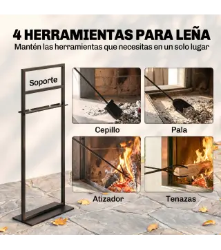 Juego de Utensilios para Chimenea de 5 Piezas de Metal con Cepillo Pala Atizador Pinzas y Soporte Negro