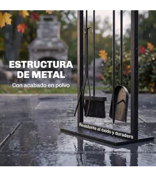 Juego de Utensilios para Chimenea de 5 Piezas de Metal con Cepillo Pala Atizador Pinzas y Soporte Negro