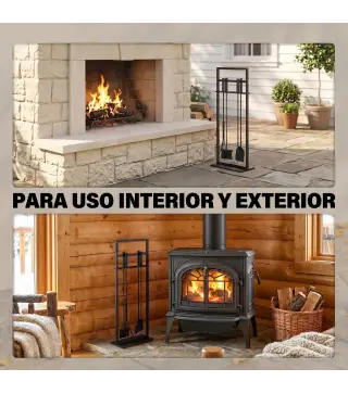 Juego de Utensilios para Chimenea de 5 Piezas de Metal con Cepillo Pala Atizador Pinzas y Soporte Negro