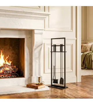 Juego de Utensilios para Chimenea de 5 Piezas de Metal con Cepillo Pala Atizador Pinzas y Soporte Negro