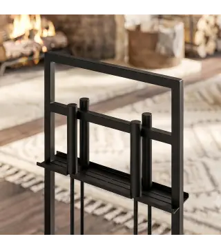 Juego de Utensilios para Chimenea de 5 Piezas de Metal con Cepillo Pala Atizador Pinzas y Soporte Negro
