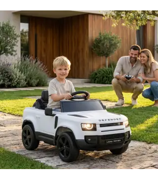 Coche Eléctrico SUV para Niños Land Rover Defender 12 V Mando a Distancia Suspensión Arranque Suave 2,7-4,5 km/h Blanco