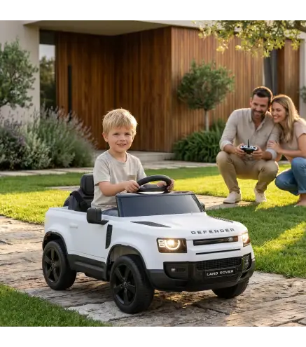 Coche Eléctrico SUV para Niños Land Rover Defender 12 V Mando a Distancia Suspensión Arranque Suave 2,7-4,5 km/h Blanco