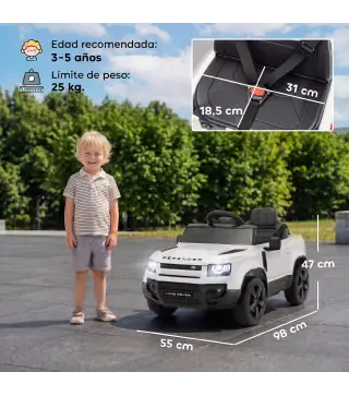 Coche Eléctrico SUV para Niños Land Rover Defender 12 V Mando a Distancia Suspensión Arranque Suave 2,7-4,5 km/h Blanco