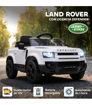 Coche Eléctrico SUV para Niños Land Rover Defender 12 V Mando a Distancia Suspensión Arranque Suave 2,7-4,5 km/h Blanco