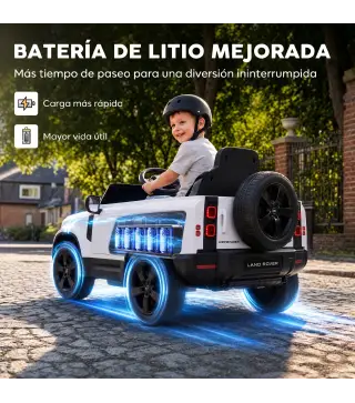 Coche Eléctrico SUV para Niños Land Rover Defender 12 V Mando a Distancia Suspensión Arranque Suave 2,7-4,5 km/h Blanco