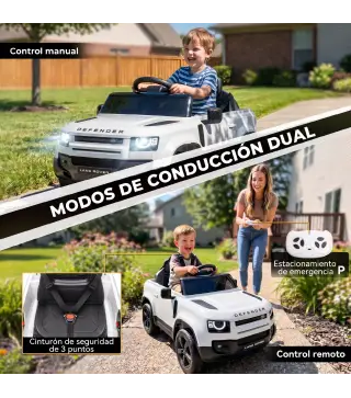 Coche Eléctrico SUV para Niños Land Rover Defender 12 V Mando a Distancia Suspensión Arranque Suave 2,7-4,5 km/h Blanco