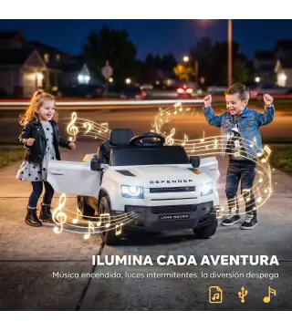 Coche Eléctrico SUV para Niños Land Rover Defender 12 V Mando a Distancia Suspensión Arranque Suave 2,7-4,5 km/h Blanco