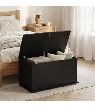 Baúl de Almacenaje 102L con Bisagra de Seguridad Estilo Moderno para Pasillo Dormitorio Salón 80x40x45 cm Negro
