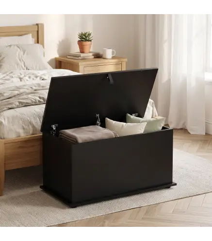 Baúl de Almacenaje 102L con Bisagra de Seguridad Estilo Moderno para Pasillo Dormitorio Salón 80x40x45 cm Negro