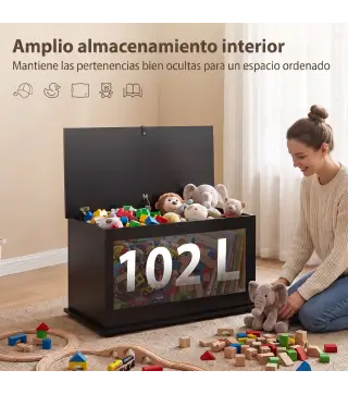 Baúl de Almacenaje 102L con Bisagra de Seguridad Estilo Moderno para Pasillo Dormitorio Salón 80x40x45 cm Negro