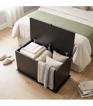 Baúl de Almacenaje 102L con Bisagra de Seguridad Estilo Moderno para Pasillo Dormitorio Salón 80x40x45 cm Negro