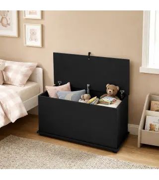 Baúl de Almacenaje 102L con Bisagra de Seguridad Estilo Moderno para Pasillo Dormitorio Salón 80x40x45 cm Negro
