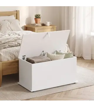 Baúl de Almacenaje 102L con Bisagra de Seguridad Estilo Moderno para Pasillo Dormitorio Salón 80x40x45 cm Blanco