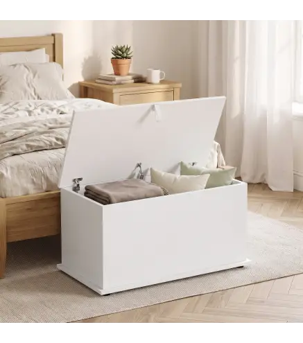Baúl de Almacenaje 102L con Bisagra de Seguridad Estilo Moderno para Pasillo Dormitorio Salón 80x40x45 cm Blanco