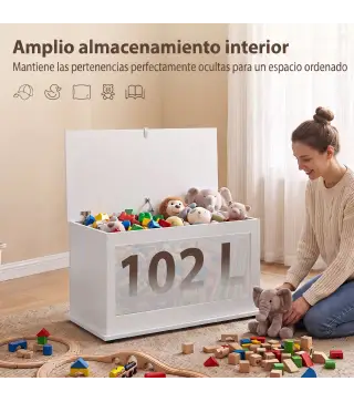 Baúl de Almacenaje 102L con Bisagra de Seguridad Estilo Moderno para Pasillo Dormitorio Salón 80x40x45 cm Blanco