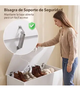 Baúl de Almacenaje 102L con Bisagra de Seguridad Estilo Moderno para Pasillo Dormitorio Salón 80x40x45 cm Blanco