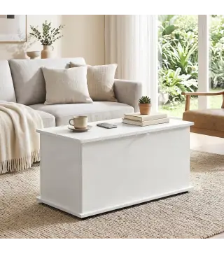 Baúl de Almacenaje 102L con Bisagra de Seguridad Estilo Moderno para Pasillo Dormitorio Salón 80x40x45 cm Blanco