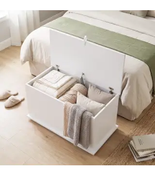 Baúl de Almacenaje 102L con Bisagra de Seguridad Estilo Moderno para Pasillo Dormitorio Salón 80x40x45 cm Blanco