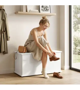 Baúl de Almacenaje 102L con Bisagra de Seguridad Estilo Moderno para Pasillo Dormitorio Salón 80x40x45 cm Blanco