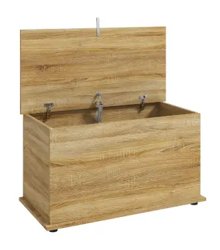 Baúl de Almacenaje 102L con Bisagra de Seguridad Estilo Moderno para Pasillo Dormitorio Salón 80x40x45 cm Roble