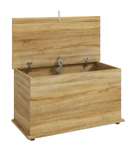 Baúl de Almacenaje 102L con Bisagra de Seguridad Estilo Moderno para Pasillo Dormitorio Salón 80x40x45 cm Roble
